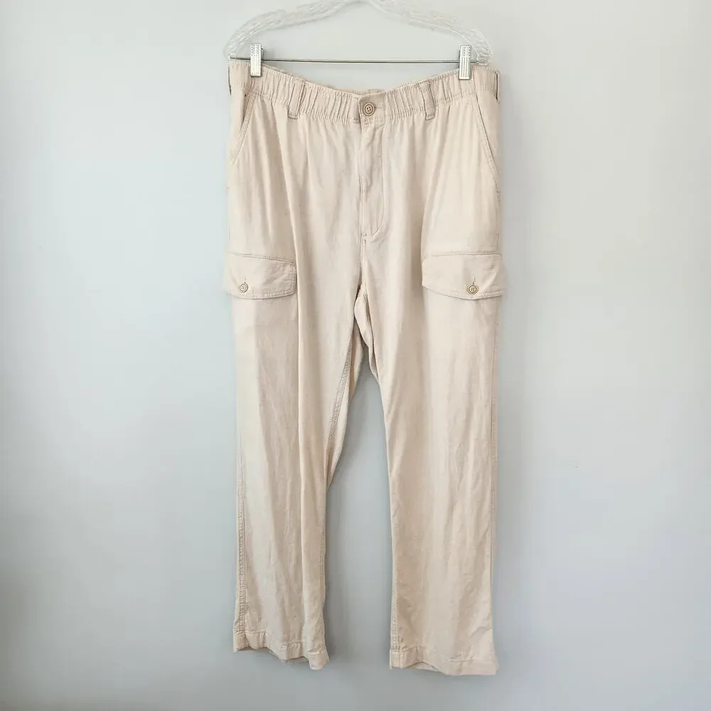 Roundtree & Yorke Cargo Linen Blend Pants Men's 38x30 (36x28.5) Tan Coastal Boho